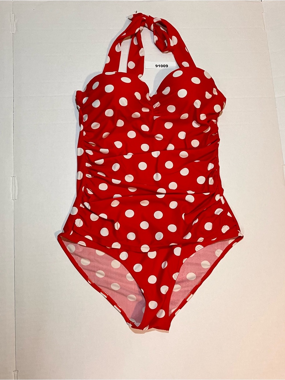 COCOSHIP Red and White Polka Dot One-Piece Swimsuit
